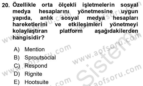 Sosyal Medya Araçları 2 Dersi 2021 - 2022 Yılı Yaz Okulu Sınav Soruları 20. Soru