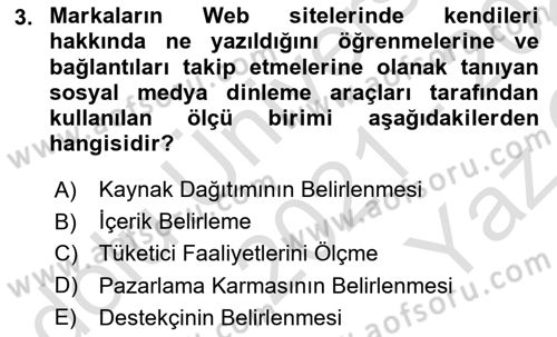 Sosyal Medya Araçları 2 Dersi 2021 - 2022 Yılı Yaz Okulu Sınav Soruları 3. Soru