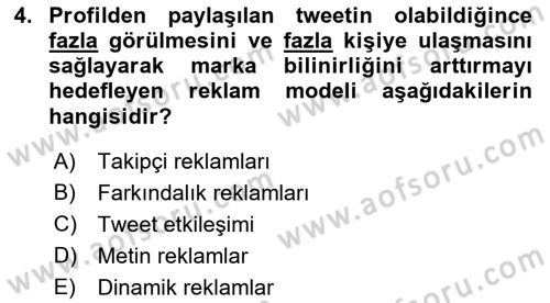 Sosyal Medya Araçları 2 Dersi 2021 - 2022 Yılı Yaz Okulu Sınav Soruları 4. Soru