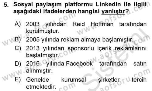 Sosyal Medya Araçları 2 Dersi 2021 - 2022 Yılı Yaz Okulu Sınav Soruları 5. Soru