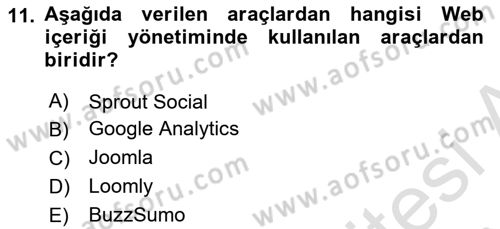 Sosyal Medya Araçları 1 Dersi 2020 - 2021 Yılı Yaz Okulu Sınav Soruları 11. Soru