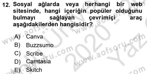 Sosyal Medya Araçları 1 Dersi 2020 - 2021 Yılı Yaz Okulu Sınav Soruları 12. Soru