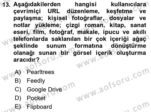 Sosyal Medya Araçları 1 Dersi 2020 - 2021 Yılı Yaz Okulu Sınav Soruları 13. Soru