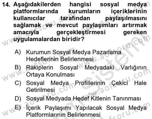 Sosyal Medya Araçları 1 Dersi 2020 - 2021 Yılı Yaz Okulu Sınav Soruları 14. Soru
