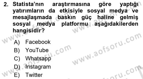 Sosyal Medya Araçları 1 Dersi 2020 - 2021 Yılı Yaz Okulu Sınav Soruları 2. Soru