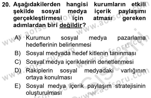 Sosyal Medya Araçları 1 Dersi 2020 - 2021 Yılı Yaz Okulu Sınav Soruları 20. Soru