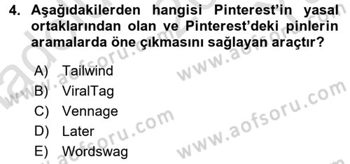Sosyal Medya Araçları 1 Dersi 2020 - 2021 Yılı Yaz Okulu Sınav Soruları 4. Soru