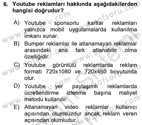 Sosyal Medya Araçları 1 Dersi 2020 - 2021 Yılı Yaz Okulu Sınav Soruları 6. Soru