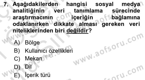 Sosyal Medya Araçları 1 Dersi 2020 - 2021 Yılı Yaz Okulu Sınav Soruları 7. Soru