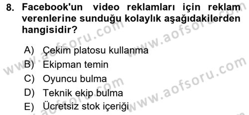 Sosyal Medya Araçları 1 Dersi 2020 - 2021 Yılı Yaz Okulu Sınav Soruları 8. Soru