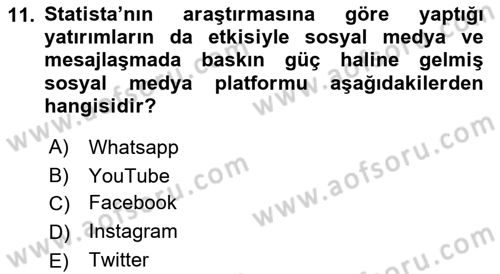 Sosyal Medya Araçları 1 Dersi 2021 - 2022 Yılı (Vize) Ara Sınav Soruları 11. Soru