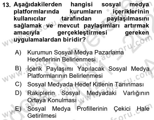 Sosyal Medya Araçları 1 Dersi 2021 - 2022 Yılı (Vize) Ara Sınav Soruları 13. Soru