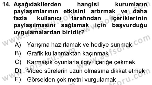 Sosyal Medya Araçları 1 Dersi 2021 - 2022 Yılı (Vize) Ara Sınav Soruları 14. Soru