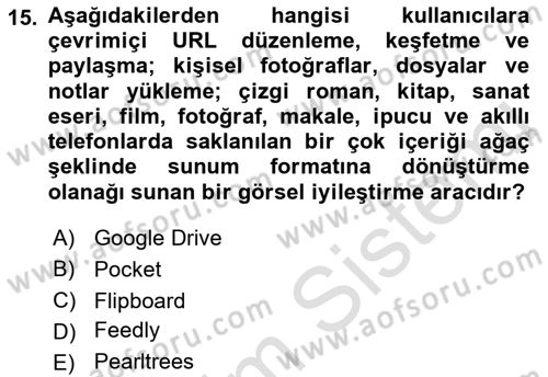 Sosyal Medya Araçları 1 Dersi 2021 - 2022 Yılı (Vize) Ara Sınav Soruları 15. Soru