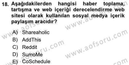 Sosyal Medya Araçları 1 Dersi 2021 - 2022 Yılı (Vize) Ara Sınav Soruları 18. Soru
