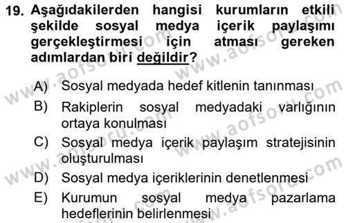 Sosyal Medya Araçları 1 Dersi 2021 - 2022 Yılı (Vize) Ara Sınav Soruları 19. Soru