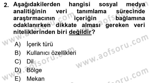 Sosyal Medya Araçları 1 Dersi 2021 - 2022 Yılı (Vize) Ara Sınav Soruları 2. Soru