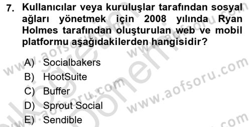 Sosyal Medya Araçları 1 Dersi 2021 - 2022 Yılı (Vize) Ara Sınav Soruları 7. Soru