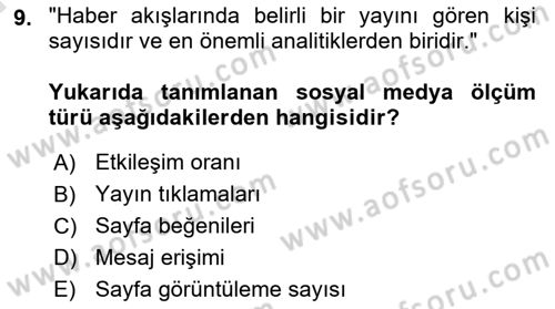 Sosyal Medya Araçları 1 Dersi 2021 - 2022 Yılı (Vize) Ara Sınav Soruları 9. Soru