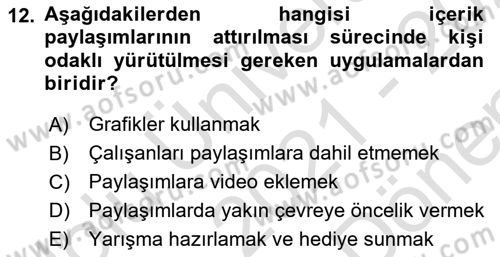 Sosyal Medya Araçları 1 Dersi 2021 - 2022 Yılı (Final) Dönem Sonu Sınav Soruları 12. Soru