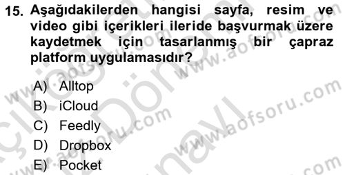 Sosyal Medya Araçları 1 Dersi 2021 - 2022 Yılı (Final) Dönem Sonu Sınav Soruları 15. Soru