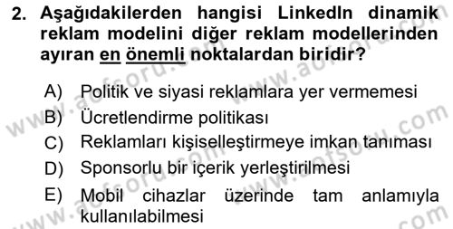 Sosyal Medya Araçları 1 Dersi 2021 - 2022 Yılı (Final) Dönem Sonu Sınav Soruları 2. Soru