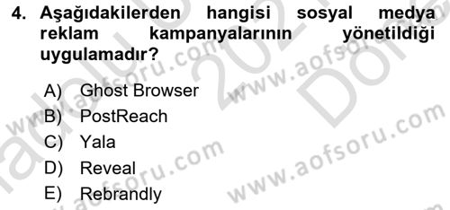 Sosyal Medya Araçları 1 Dersi 2021 - 2022 Yılı (Final) Dönem Sonu Sınav Soruları 4. Soru