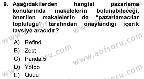 Sosyal Medya Araçları 1 Dersi 2021 - 2022 Yılı (Final) Dönem Sonu Sınav Soruları 9. Soru