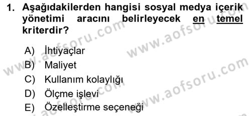 Sosyal Medya Araçları 1 Dersi 2021 - 2022 Yılı Yaz Okulu Sınav Soruları 1. Soru