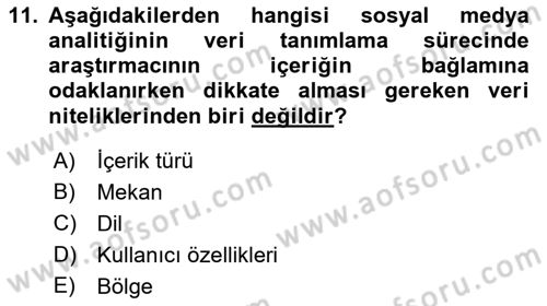 Sosyal Medya Araçları 1 Dersi 2021 - 2022 Yılı Yaz Okulu Sınav Soruları 11. Soru