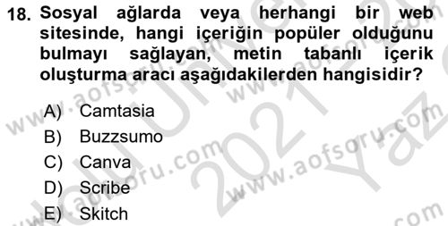 Sosyal Medya Araçları 1 Dersi 2021 - 2022 Yılı Yaz Okulu Sınav Soruları 18. Soru