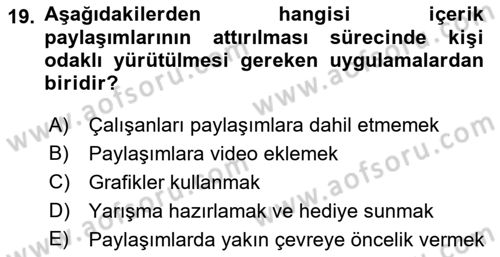 Sosyal Medya Araçları 1 Dersi 2021 - 2022 Yılı Yaz Okulu Sınav Soruları 19. Soru