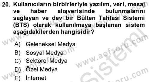Sosyal Medya Araçları 1 Dersi 2021 - 2022 Yılı Yaz Okulu Sınav Soruları 20. Soru