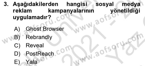 Sosyal Medya Araçları 1 Dersi 2021 - 2022 Yılı Yaz Okulu Sınav Soruları 3. Soru