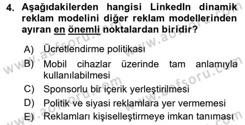 Sosyal Medya Araçları 1 Dersi 2021 - 2022 Yılı Yaz Okulu Sınav Soruları 4. Soru