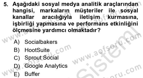 Sosyal Medya Araçları 1 Dersi 2021 - 2022 Yılı Yaz Okulu Sınav Soruları 5. Soru