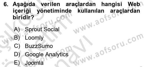 Sosyal Medya Araçları 1 Dersi 2021 - 2022 Yılı Yaz Okulu Sınav Soruları 6. Soru