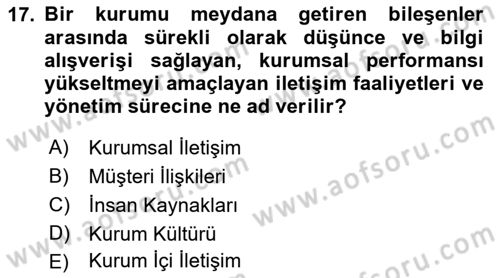 Sosyal Medya ve Kurumsal İletişim Dersi 2021 - 2022 Yılı (Vize) Ara Sınav Soruları 17. Soru