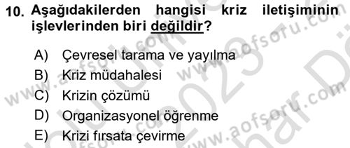 Sosyal Medya ve Kurumsal İletişim Dersi 2023 - 2024 Yılı (Vize) Ara Sınav Soruları 10. Soru