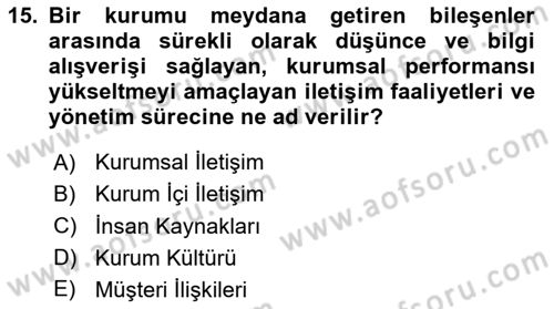 Sosyal Medya ve Kurumsal İletişim Dersi 2023 - 2024 Yılı (Vize) Ara Sınav Soruları 15. Soru
