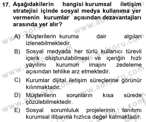 Sosyal Medya ve Kurumsal İletişim Dersi 2023 - 2024 Yılı (Vize) Ara Sınav Soruları 17. Soru