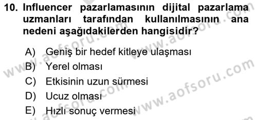 Sosyal Medya ve Kurumsal İletişim Dersi 2023 - 2024 Yılı (Final) Dönem Sonu Sınav Soruları 10. Soru