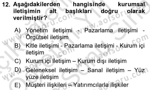 Sosyal Medya ve Kurumsal İletişim Dersi 2023 - 2024 Yılı (Final) Dönem Sonu Sınav Soruları 12. Soru