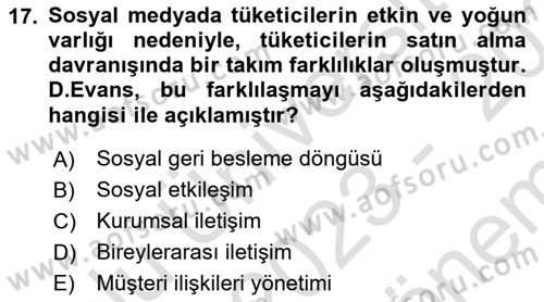 Sosyal Medya ve Kurumsal İletişim Dersi 2023 - 2024 Yılı (Final) Dönem Sonu Sınav Soruları 17. Soru