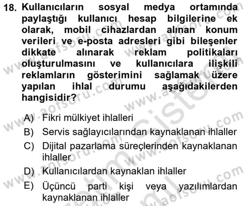 Sosyal Medya Araçları Dersi 2023 - 2024 Yılı (Final) Dönem Sonu Sınav Soruları 18. Soru