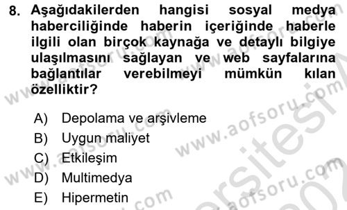 Sosyal Medya Araçları Dersi 2023 - 2024 Yılı (Final) Dönem Sonu Sınav Soruları 8. Soru
