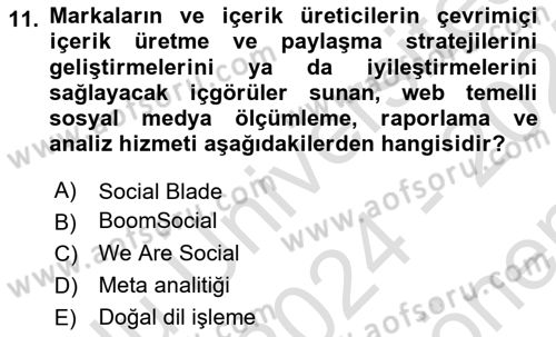 Sosyal Medya Araçları Dersi 2024 - 2025 Yılı (Final) Dönem Sonu Sınav Soruları 11. Soru