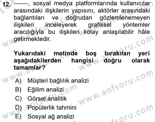 Sosyal Medya Araçları Dersi 2024 - 2025 Yılı (Final) Dönem Sonu Sınav Soruları 12. Soru