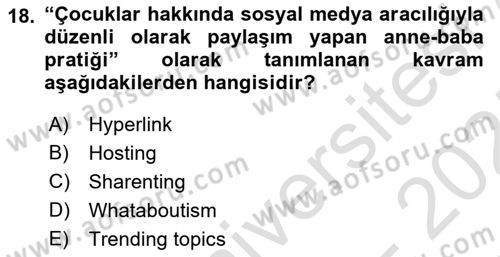 Sosyal Medya Araçları Dersi 2024 - 2025 Yılı (Final) Dönem Sonu Sınav Soruları 18. Soru