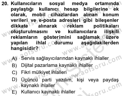 Sosyal Medya Araçları Dersi 2024 - 2025 Yılı (Final) Dönem Sonu Sınav Soruları 20. Soru